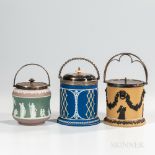 Three Wedgwood Jasper Dip Biscuit Jars