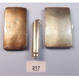 A 900 standard silver cigarette case 80g, a silver card case, and a silver cheroot holder 14g.