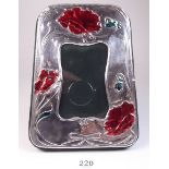 A silver and enamel form picture frame with poppy decoration, Birmingham 2000 - 17 x 12cm