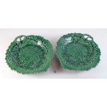 A pair of Victorian Majolica strawberry leaf plates