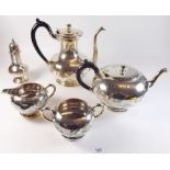 An Oneida silver plated tea and coffee set and a sugar shaker