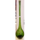 A large green glass vase with long neck 97cm tall