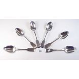 A set of six Victorian silver dessert spoons - 81g, Exeter 1854, by Josiah Williams & Co 280g