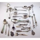 Various silver plate cutlery and two Victorian commemorative medals