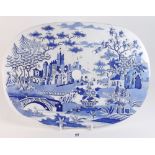 A Spode blue and white transfer print pearly ware drainer 'Gothic Castle' pattern c.1820.