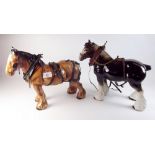 Two large cart pottery horses