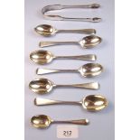 A set of six silver teaspoons 157g London 1909 plus one other silver teaspoon and a silver plated