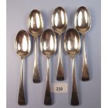 A set of six silver dessert spoons, 304g, London 1909
