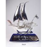 A silver British Military Mission Kuwait model sailing ship - boxed