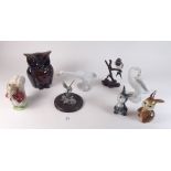 A collection of animal figures including two Lladro geese, Beswick Timmy Tiptoes, two bird