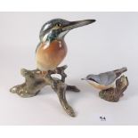 A Royal Belvedere Kingfisher 16cm tall, and a Country Life Nuthatch