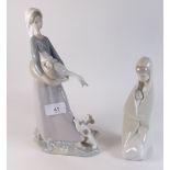 Two Lladro figures - Madonna and baby and a large figure of girl with goose and dog