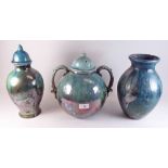 Three large turquoise blue Racu pottery vases by Gesil Hunting