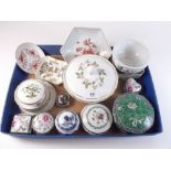 A quantity of porcelain pin dishes and boxes including Coalport and Kaiser