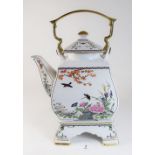 A modern Chinese porcelain decorative teapot on stand - 28cm