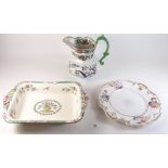 A floral painted Victorian plate, a stoneware floral jug and Spode 'Korea' rectangular dish