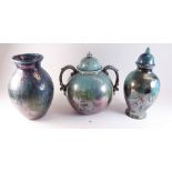 Three large turquoise blue Raku pottery vases by Gesil Hunting
