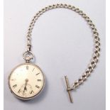 A silver pocket watch and a silver fob chain 22g