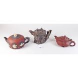 Three Chinese pottery teapots, one a/f