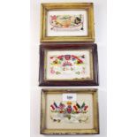 Three WWI embroidered postcards - framed