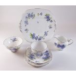 An Adderley 'Cornflower' tea service comprising six cups and saucers, six tea plates, milk and sugar