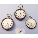 Two silver pocket watches a/f, and an Art Deco plated one