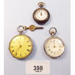 A continental silver fob watch and two other fob watches
