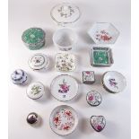 A quantity of porcelain pin dishes and boxes including Coalport and Kaiser