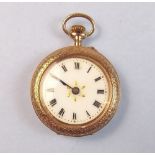 A 9 carat gold continental fob watch with floral enamel decoration to reverse