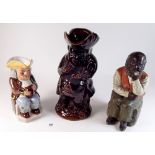 Two Toby jugs and a plaster jar in the form of an old man with pipe a/f