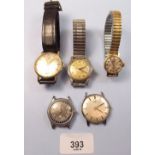 Five vintage mechanical watches including Oris and a 1950's watch