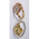 An early 20th century 9 carat gold ladies wrist watch and strap and an 18 carat gold ladies wrist