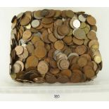 A tub of mainly British world coins - approx 5.3 kilos, including farthing, halfpennies, pennies etc