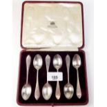 A set of six silver George III coffee spoons - cased - London 1786