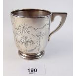 A silver christening mug with bright cut decoration, Birmingham 1929 - 85g