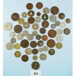 A quantity of world coins, mainly 19th and 20th century. Countries include: Argentina, Australia,