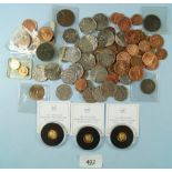 A quantity of pre-decimal and decimal coinage including a 1923 halfpenny, two 1901 pennies, plus