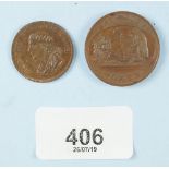 Two Conder Bath tokens with lustre remaining including Bath City Arms and Cross Bath Pump Room