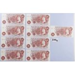 A wad of bank of England 10 shilling banknotes - 9 total, in sequence, prefix: H62 115807 thro