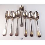 Three pairs of silver tablespoons - London 1799 by Peter, Ann and Wm Bateman 139g, London 1816 -