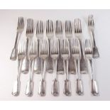 A set of five silver table forks London 1860 by WS and one other matched 430g plus nine silver