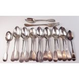 A set of six Victorian silver teaspoons - London 1864, plus six 1845/6 - 295g, and four various