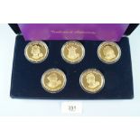 Westminster Mint Issue: The Golden Jubilee, five coins dollars East Caribbean states 2002. Cupro-