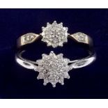 Two 9 carat gold diamond cluster rings - size S