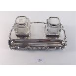 A Walker and Hall silver plated inkstand and two cut glass inkwells - one a/f