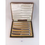 A set of six silver handled tea knives cased, Sheffield 1894