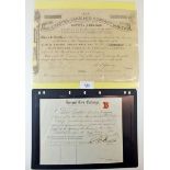 A Victorian Share certificate for The Manchester Carriage Co Ltd 1878 and another for the
