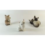 Three Beswick cat groups: 2100 cat with mouse, Siamese kittens 1296, and a white kitten seated 1436