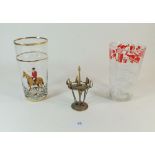 A vintage cocktail glass, 'Dads Pint' glass and set of dagger form cocktail sticks