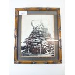 A framed photo of a World War One peace bonfire